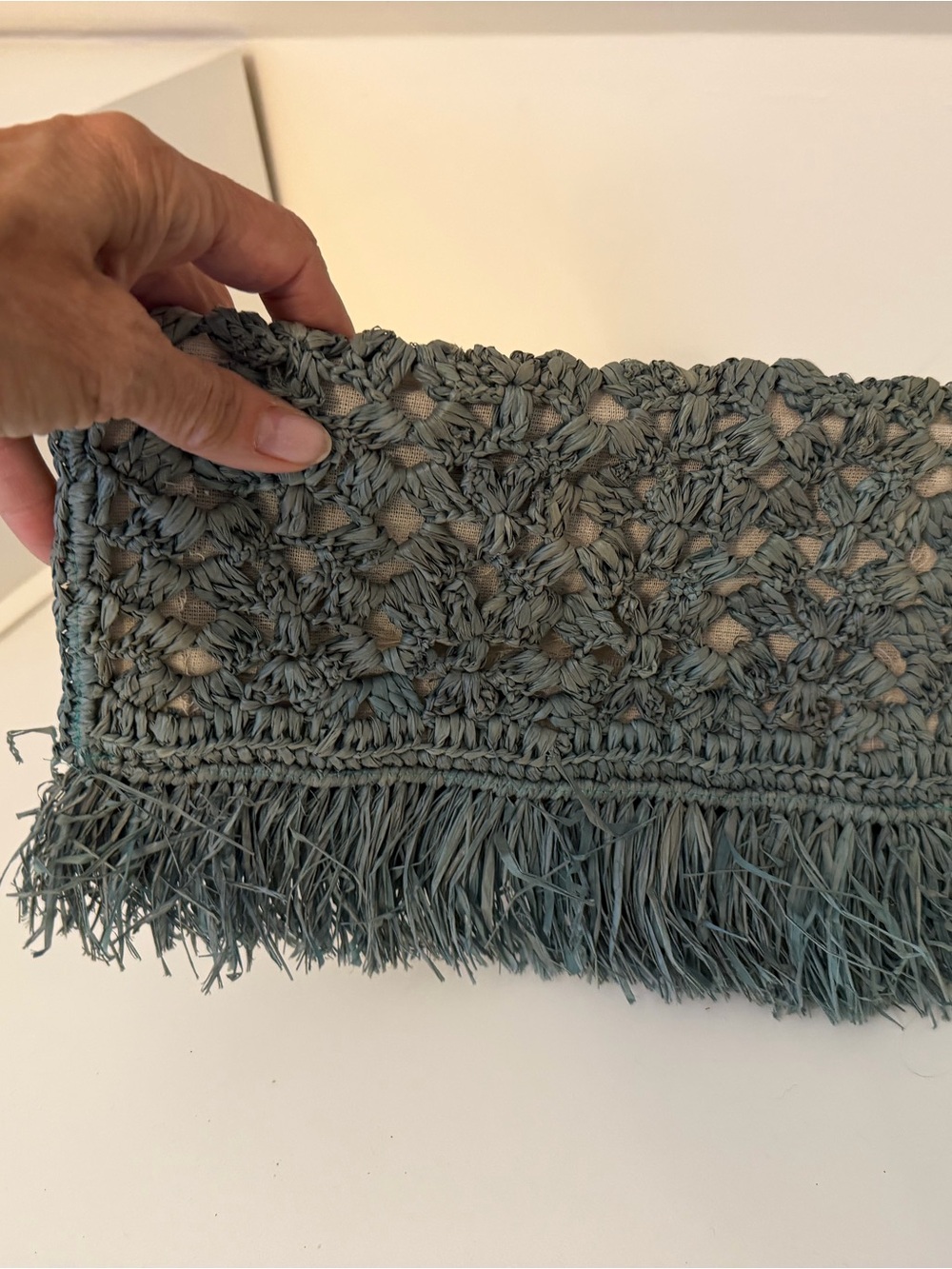 Mar Y Sol Handmade Woven Fringe Clutch - Sage Green